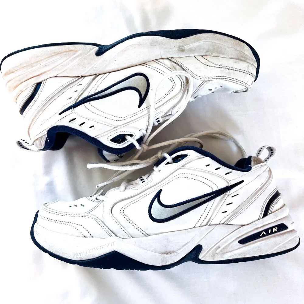 Nike Men's Air Monarch IV (White/Silver/Midnight Navy) Training Shoes Size 11